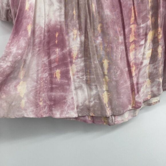 Hem & Thread Tie‎ Dye Bell Sleeve Swing Top Off Shoulder Mauve Pink M New - Picture 4 of 10